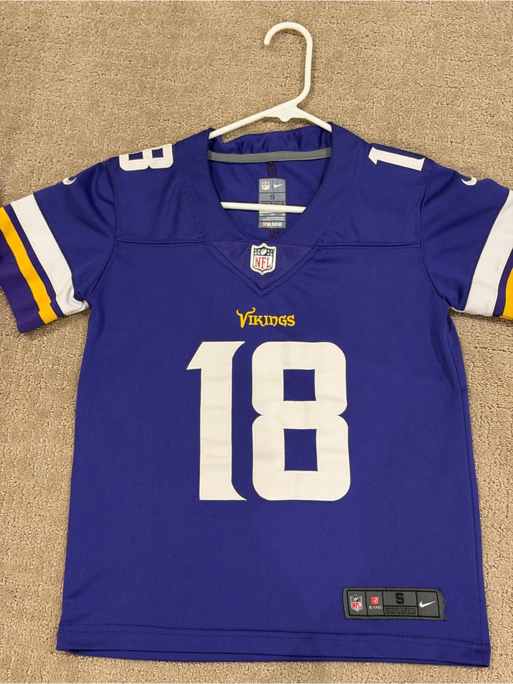 NFL Vikings Youth Jersey in Purple and White with Gold Accents